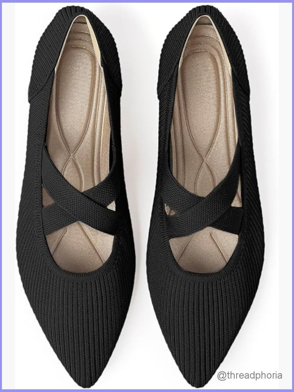 Womens Mary Jane Knit Ballet Flats Pointed Toe Comfortable Slip-On Shoes